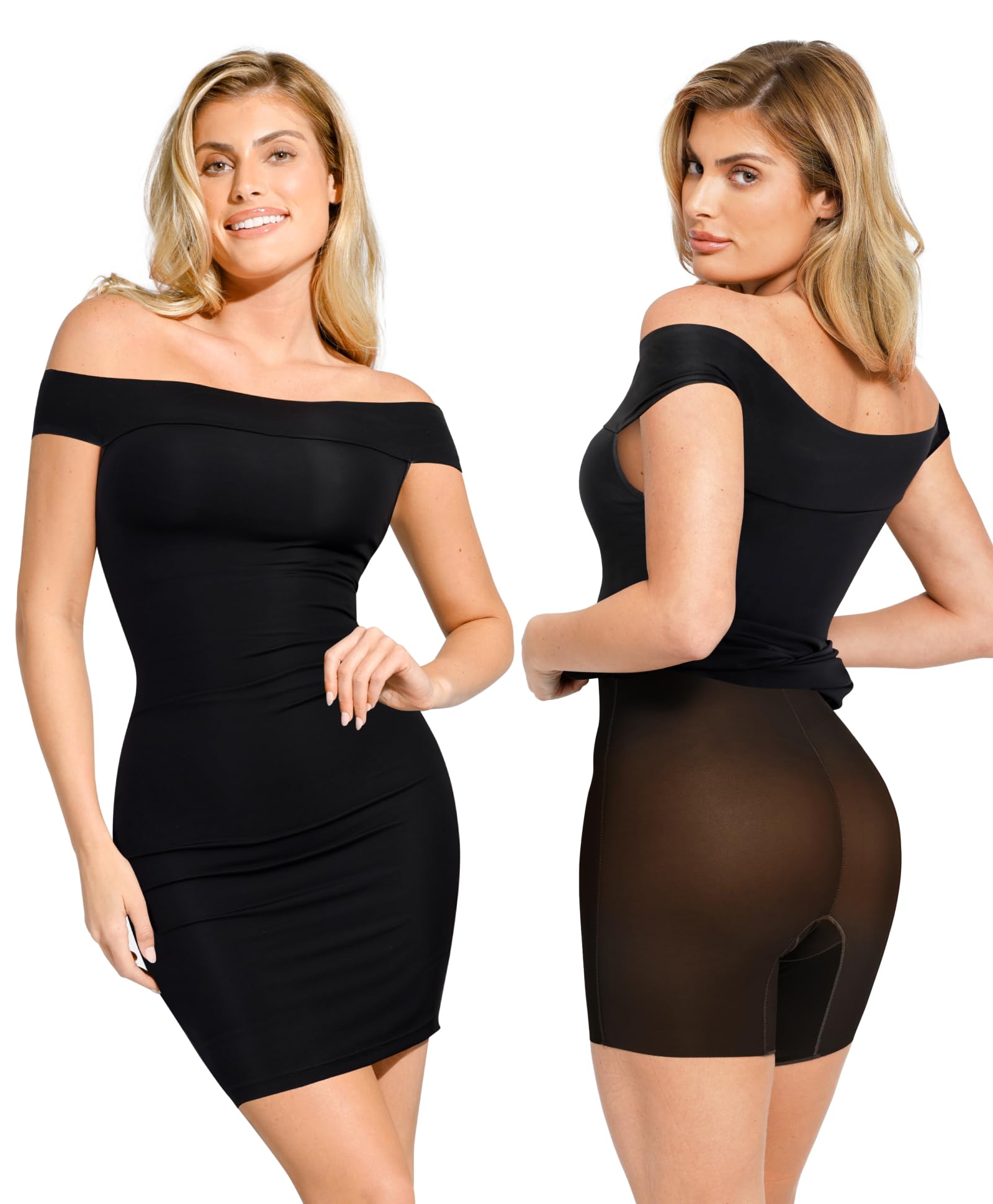 Photo 1 of **SIZE UNKNOWN** Popilush Shapewear Cocktail Dresses for Women Black Wedding Guest Off The Shoulder Short Sleeve Party Bodycon Midi Dress