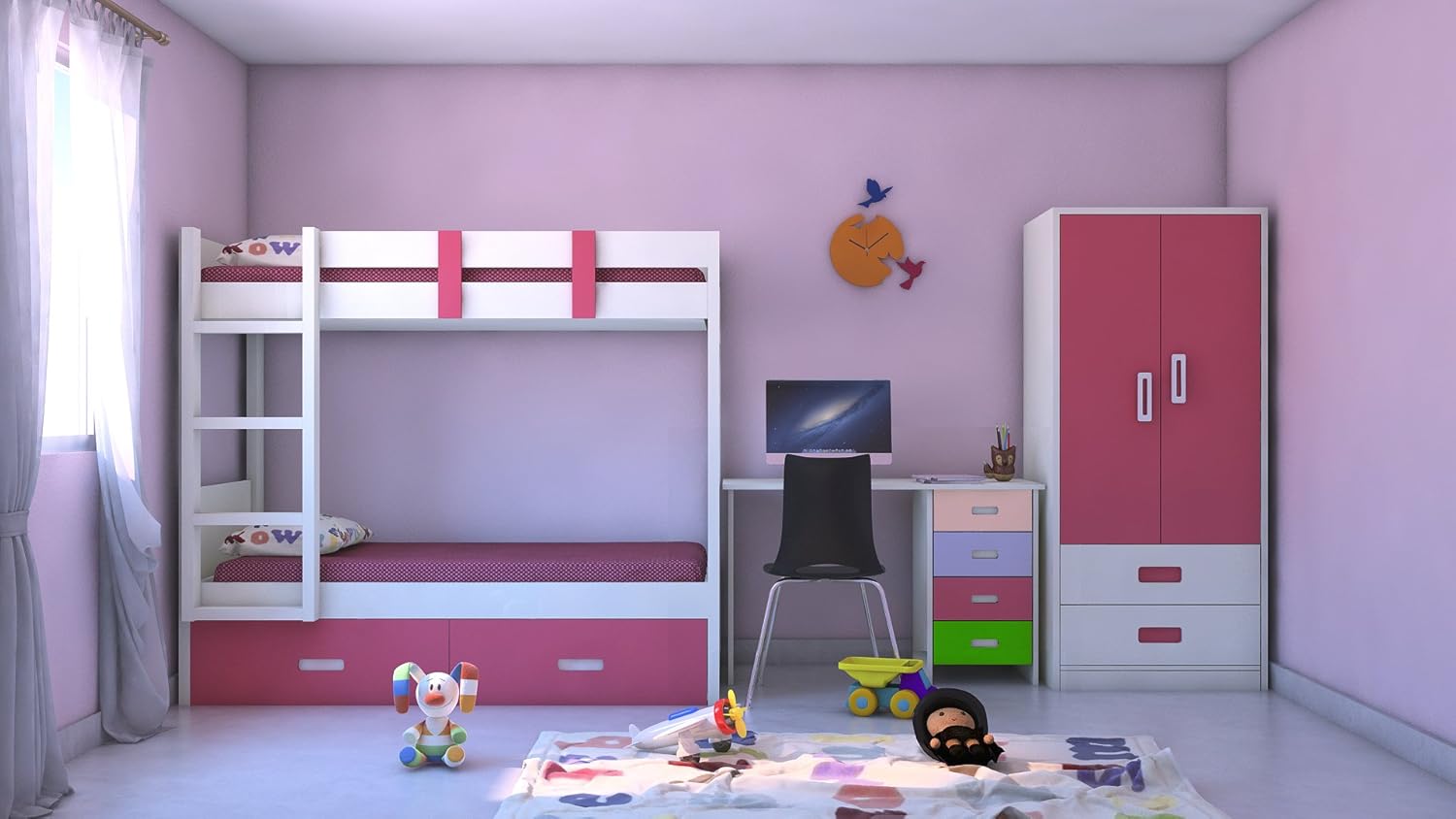 Adona Adonica Mango Kids Room Furniture Set W Bunk Bed