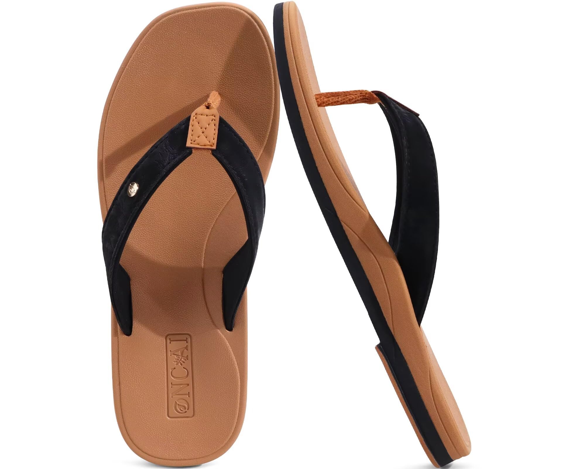 Photo 1 of **SHOWS SIGNS OF HEAVY USAGE*** ONCAI Womens Flip Flops Woman Flip Flop 2025 Beach Summer Trendys Casual Dressys Cute Vacations Sandals Comfortable Slip On Arch Support Ladies BlackKhaki Size 8.5