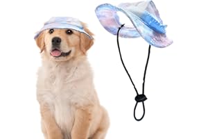 Pai Sence Medium Dog Hats with Ear Holes Tie Dye Pierce Hearts Dog Bucket Hat for Cats Dogs Sun Hat Round Brim Sun Protection Blue M