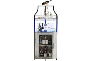 Tioutbot Corner Bar Cabinet with LED Light, Wine Bar Cabinet and Glass Holder, 5-Tiers Storage Space, Industrial Wine Rack for Small Space, Dining Room