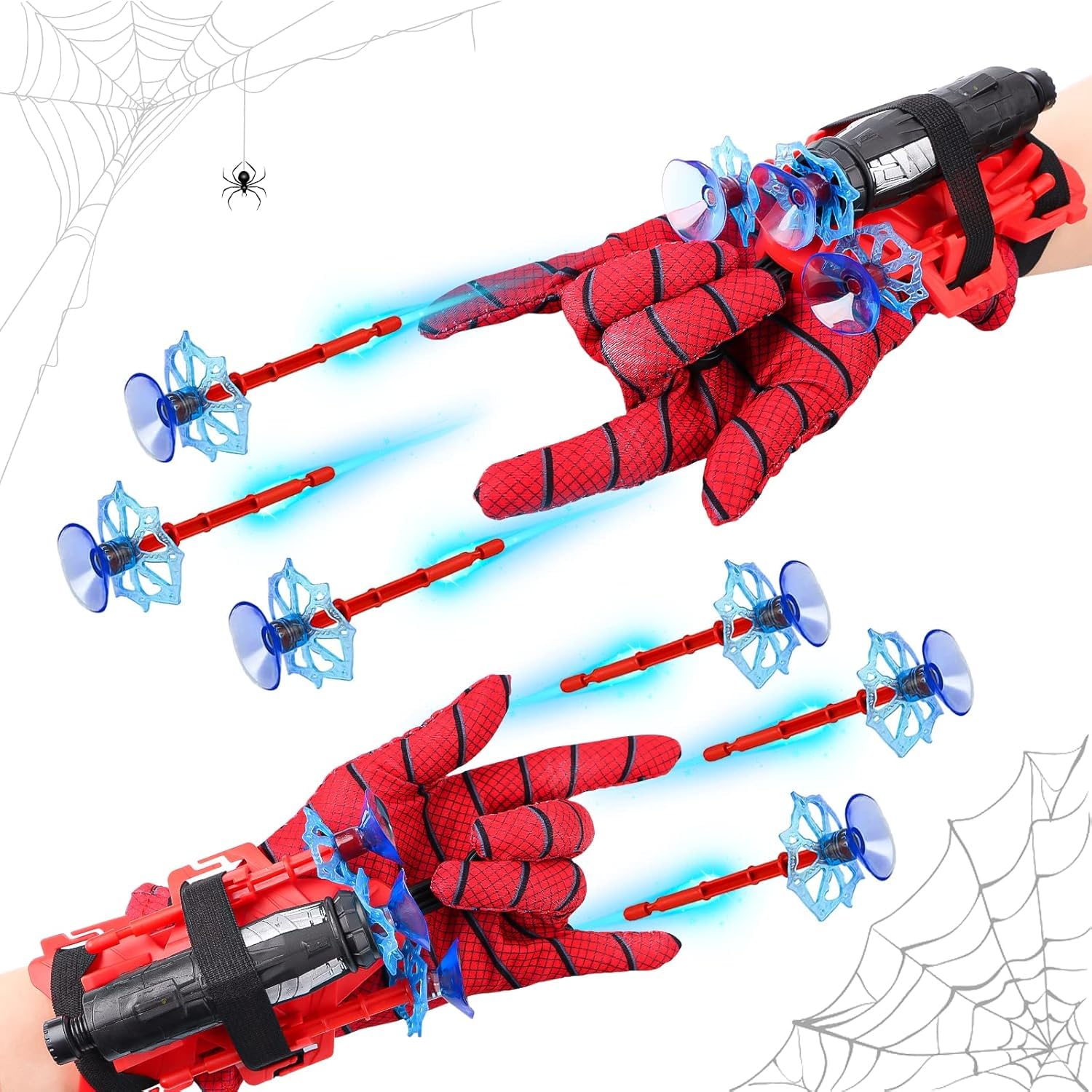 Jognee Set of 2 Spider Launcher Gloves, Spider Toy Glove, Spider Toy Cosplay, Hero Launcher Glove, Funny Educational Toy, Costume Props for Children, red, L