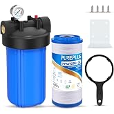 PUREPLUS 1-Stage Whole House Water Filter, for Well Water | with Iron &amp; Manganese Reducing Cartridge, Universal 10"x4.5" Housing, 1" Npt Port