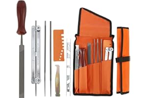 Chainsaw Chain Sharpening Kit, Round Flat Files Set with Filing Guide Handle Storage Pouch for Outdoor Chainsaw Blade Daily R