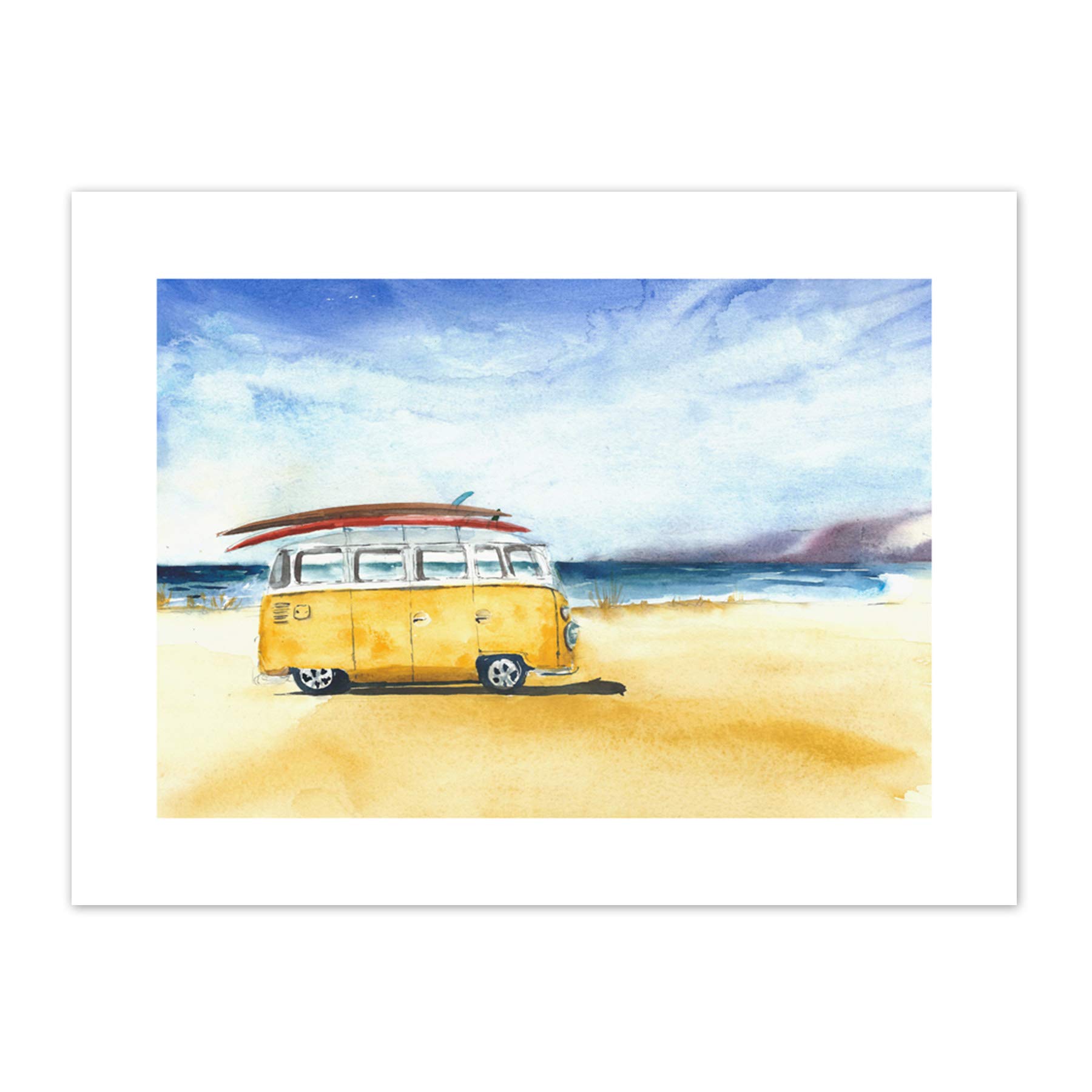 Wee Blue Coo Van Surfing Trip Painting Art Print Canvas Premium Wall Decor Poster