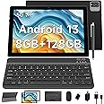 RUIQIAI Android 13 Tablet 10.1 Inch, Android 2 in 1 Tablet with Keyboard Case, 8GB+128GB ROM/1TB Tablets, Quad Core, HD Touch Screen, Dual Carema, Games, 2.4G/5G Wi-Fi 6，BT, GMS Certified