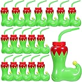 Hoolerry 24 Pack Christmas Elf Boot Cups with Lids and Straws Bulk 10 OZ Santa Elf Boot Plastic Cups for Kids Novelty Party Supplies Winter Holiday Xmas Party Favors Birthday Gift