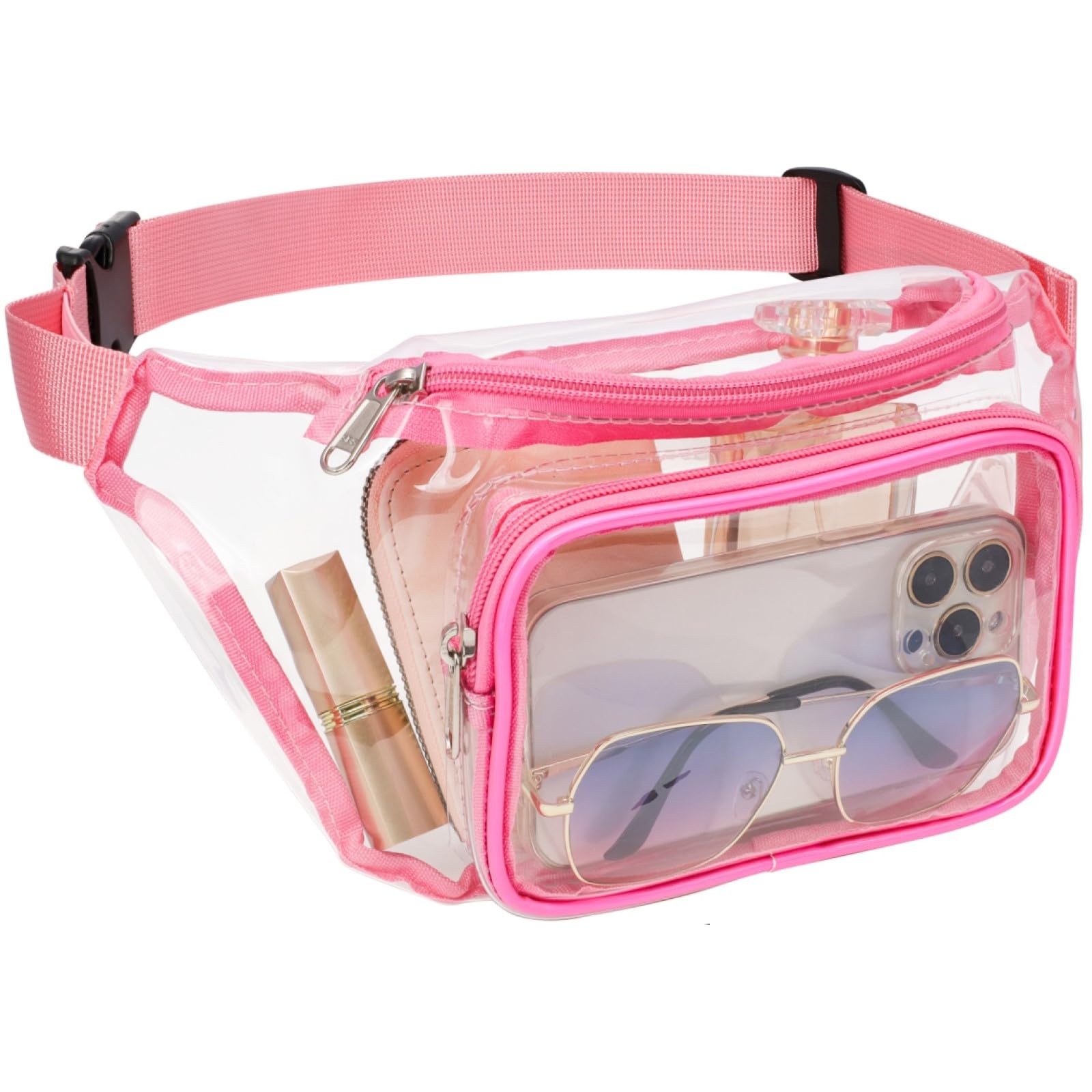 Photo 1 of Veckle Clear Fanny Pack Stadium Approved - Adjustable Belt Bag for Women Men Fits Sport Events, Travel, Beach, Concerts, Transparent Stadium Waist Bag, Pink