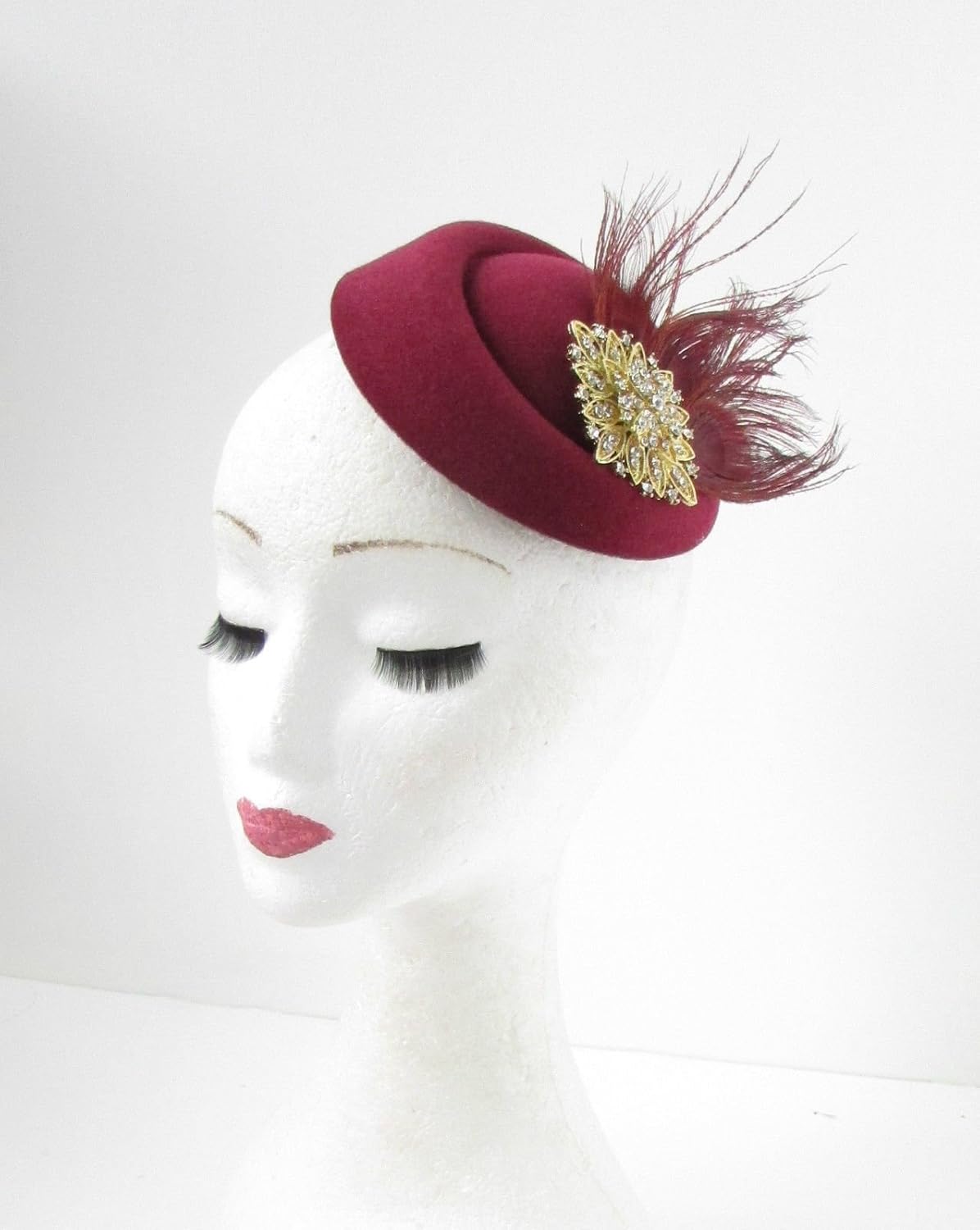 burgundy pillbox hat