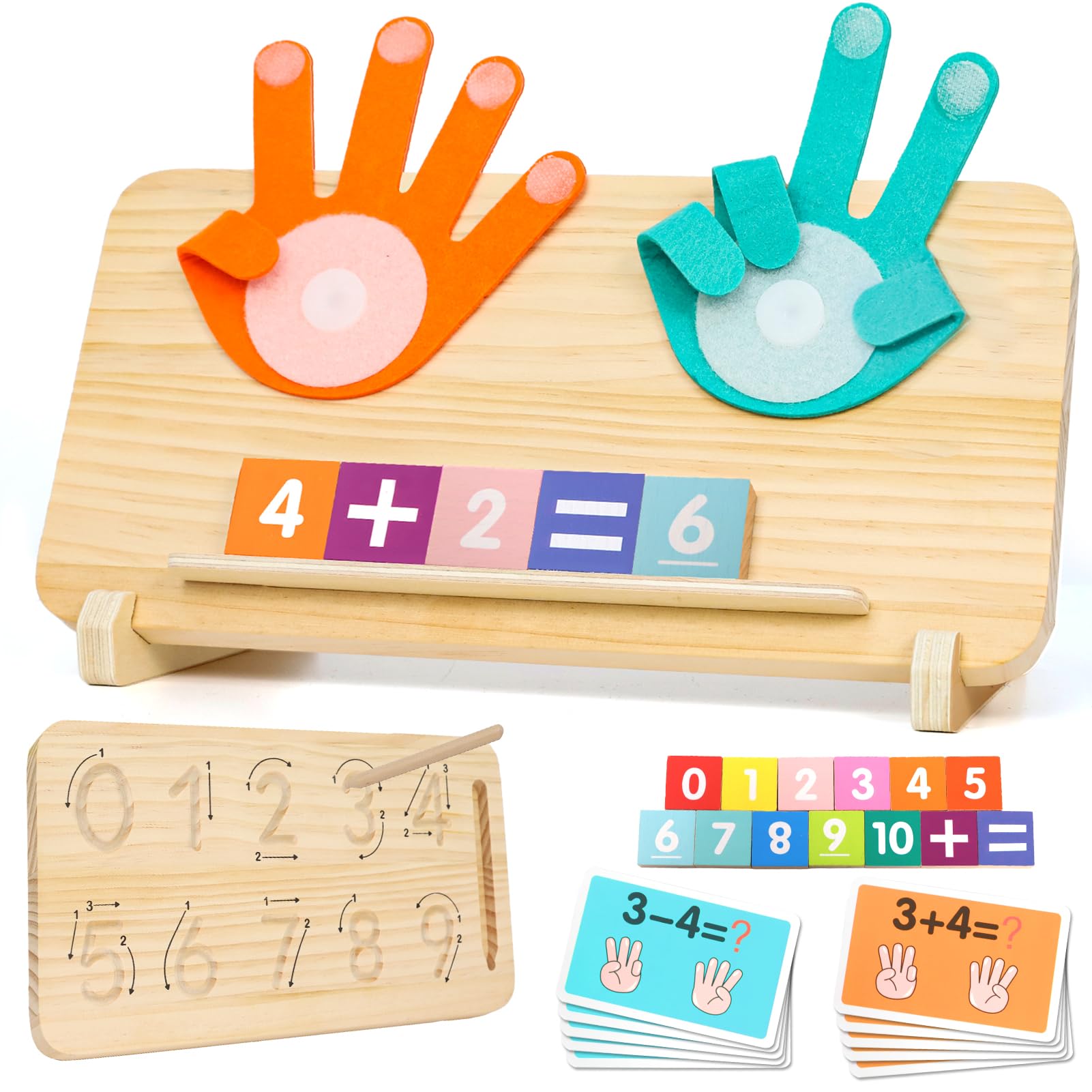 Photo 1 of Montessori Math Learning Toys for Toddlers 3-5, Double-Sided Finger Counting & Number Tracing Board, Preschool Educational Wood Number Blocks Toys for Kids 2-4, Math Manipulates, Girl Boy Gift 5-7