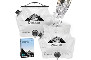 Rocalt 2 Pack Collapsible Water Container, 2.1Gallon BPA Free Water Storage Carrier Jug with Spigot, Foldable Camping Portable Water Bag for Hurricane Preparedness, Hiking, Survival & Emergency