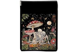CSHVJ Floral Romantic Skull Book Sleeve Book Lovers Gifts Aesthetic Book Cover Book Protector with Zipper and Front Pocket Book Pouch Book Accessories Bookish Gifts Mushroom Gifts for Women Readers Wife