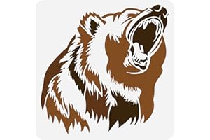 FINGERINSPIRE Growling Black Bear Stencil - 11.8x11.8inch Square Bear Painting Template for Home Wall, Floor, Furniture Tiles