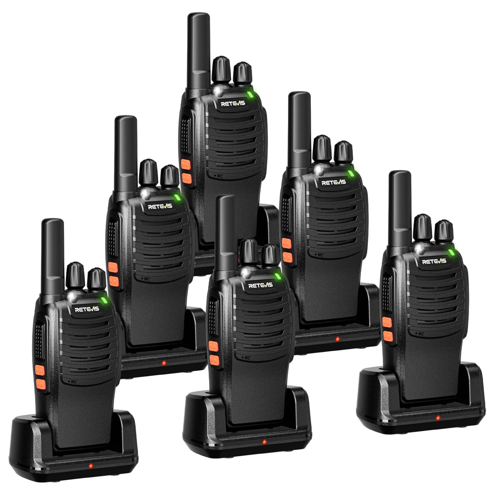 Retevis H777 Walkie Talkies for Adults Long Range, Rechargeable Two Way Radio VOX Hands Free, USB A-Type C, Flashlight, 16 Channel, CTCSS/DCS, Walky Talky for Security, Hotel (Black, 6 Pcs)