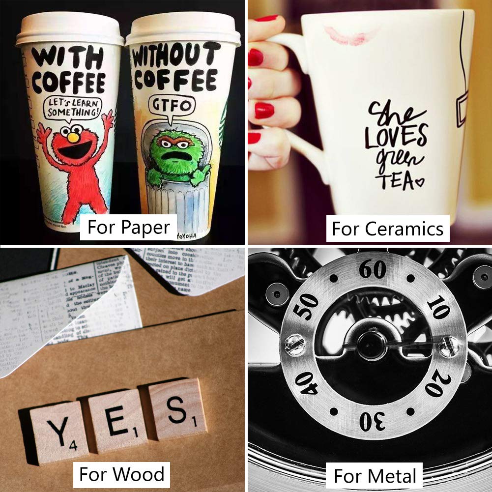 Paint Pens for Rock Painting-Stone, Ceramic, Metal, Glass, Wood, Fabric, Set of 6 Medium Tip Acrylic Paint Markers High Volume Ink Water and Fade Resistant for DIY Craft Projects Quick Drying(Black)