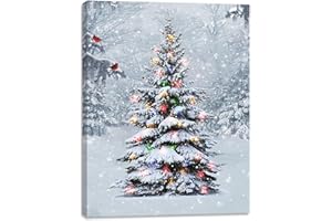 alottagifts Christmas Tree Lighted Canvas Wall Art Print 16" x 12" With Timer | LED Canvas Wall Art Print Design | Modern Artwork for Living Room (Winter Tree Forest, 16" x 12")