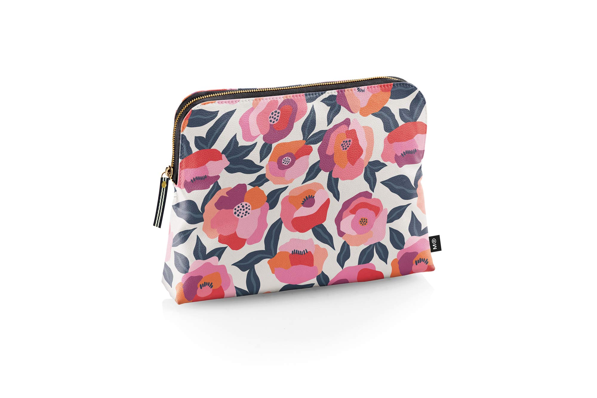 Miquelrius Wash Bag Size 270 x 195 x 35mm Faux Leather Zip Spring Flowers Pink
