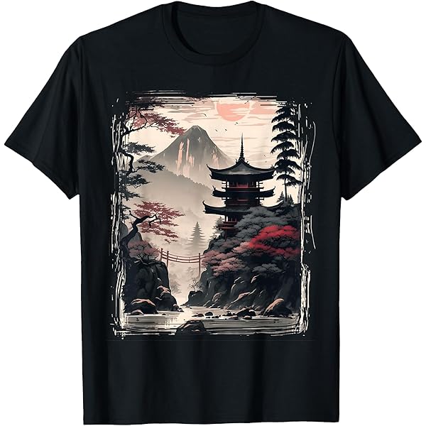 ヤヨマウンテンビューページ Amazon.com: Vintage Japanese Flower Tee Mountain View Landscape