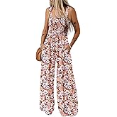 Happy Sailed Jumpsuits for Women Summer Casual Floral Print Sleeveless Jumpsuit High Waist Wide Leg Pant Rompers with Pockets