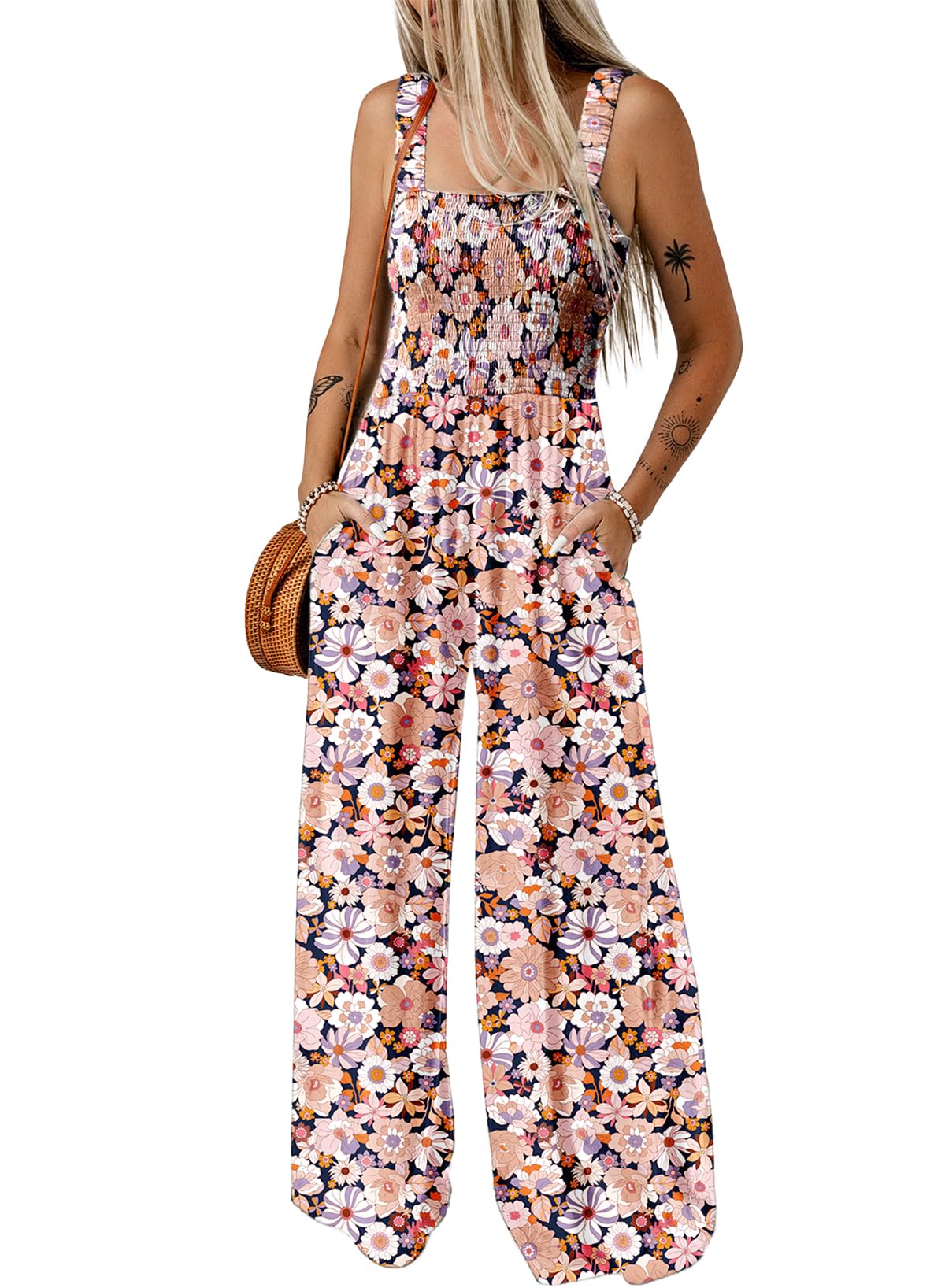 Photo 1 of (SMALL) (USED/FAIR) (BAGGED) Dokotoo Womens Casual Loose Overalls One Piece Sleeveless Jumpsuits for Women Stretchy Wide Leg Long Pant Rompers Jumpsuit with Pockets Printed 2025 Fashion, SMALL