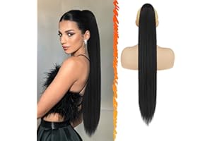 BARSDAR Black Ponytail Extension - 30 Inch Long Straight Drawstring Ponytail Hair Extensions Synthetic Fake Pony Tails Hairpi