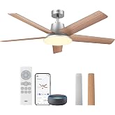 DREO Smart Ceiling Fan with Lights, 52 Inch, 12 Speeds &amp; 3 Fan Modes, Stepless, Dimmable LED Light, Timer, 22dB Quiet DC Motor, Remote/APP/Alexa Control, Silver Ceiling Fans Indoor, 2026 Upgraded
