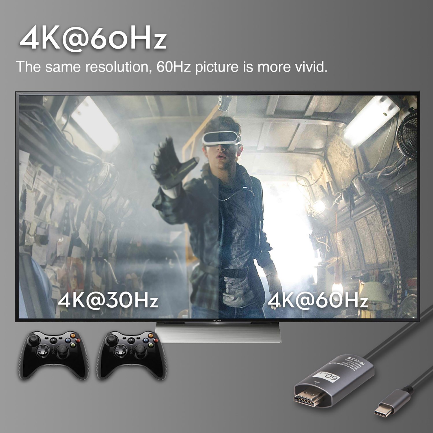 Cable USB C a HDMI 3D 4K*2K@60Hz, Cable USB 3.1 Tipo C a HDMI (Thunderbolt 3 Compatibles ) para 2017/2016 MacBook Pro, DELL Book, Galaxy Note 8/S8/S8 Plus, Huawei Mate 10 /10 Pro -2m (Plug & Play)