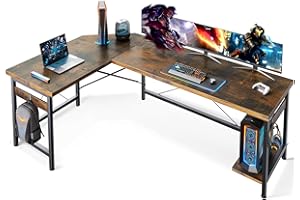 Coleshome 66" L Shaped Larger Gaming Desk, Corner Computer Desk, Sturdy Home Office Computer Table, Writing Workstation, Vintage