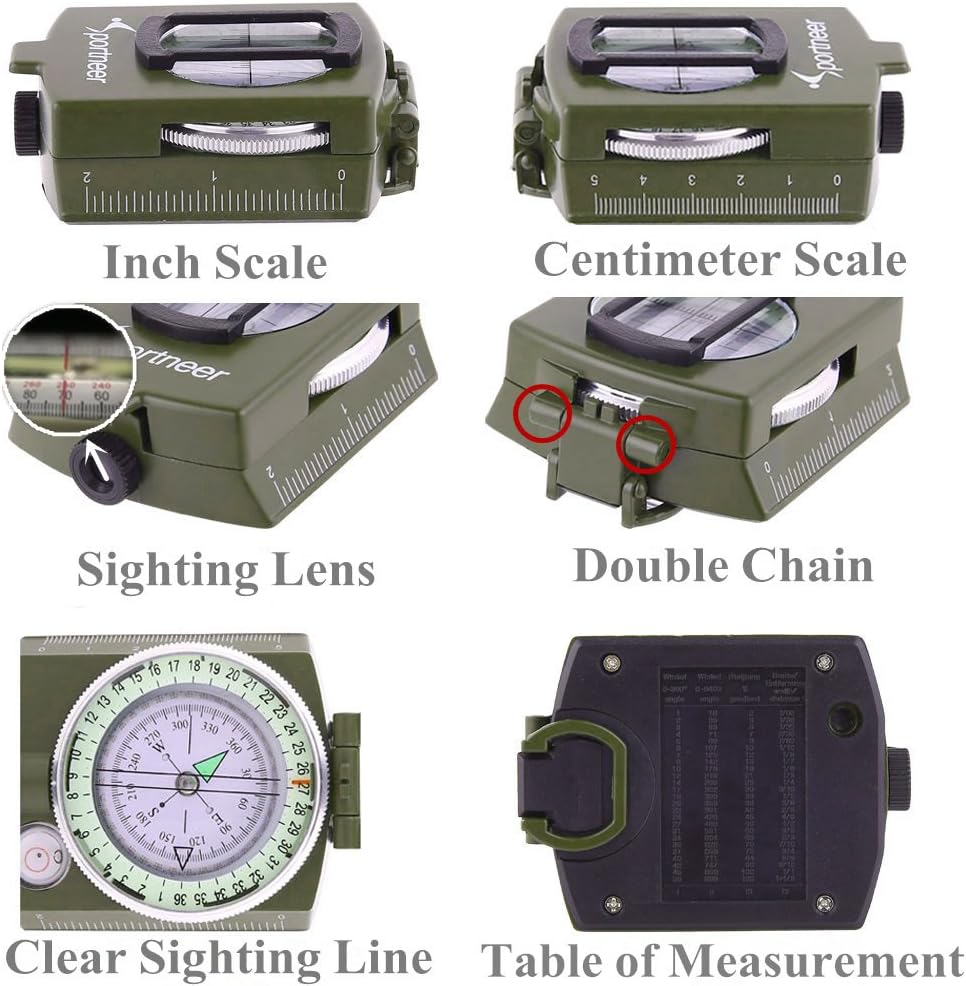 Sportneer Military Lensatic Sighting Compass with Carrying Bag, Waterproof and Shakeproof, Army Green : Sports & Outdoors
