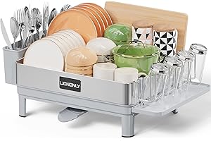 LIONONLY Dish Drying Rack, 304 Stainless Steel Dish Drainers for Kitchen Counter, Durable Dish Strainer with 360° Rotatable S