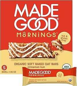 MadeGood Morning Cinnamon Bun Bars, 5ct/5.3 Oz, Organic Snacks