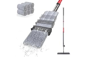 Almcmy Microfiber Mop for Floor Cleaning, Hands-Free Self Wringing Mop with 6 Washable Mop Pads, Wet Dry Dust Mop for Hardwood, Laminate, Tile