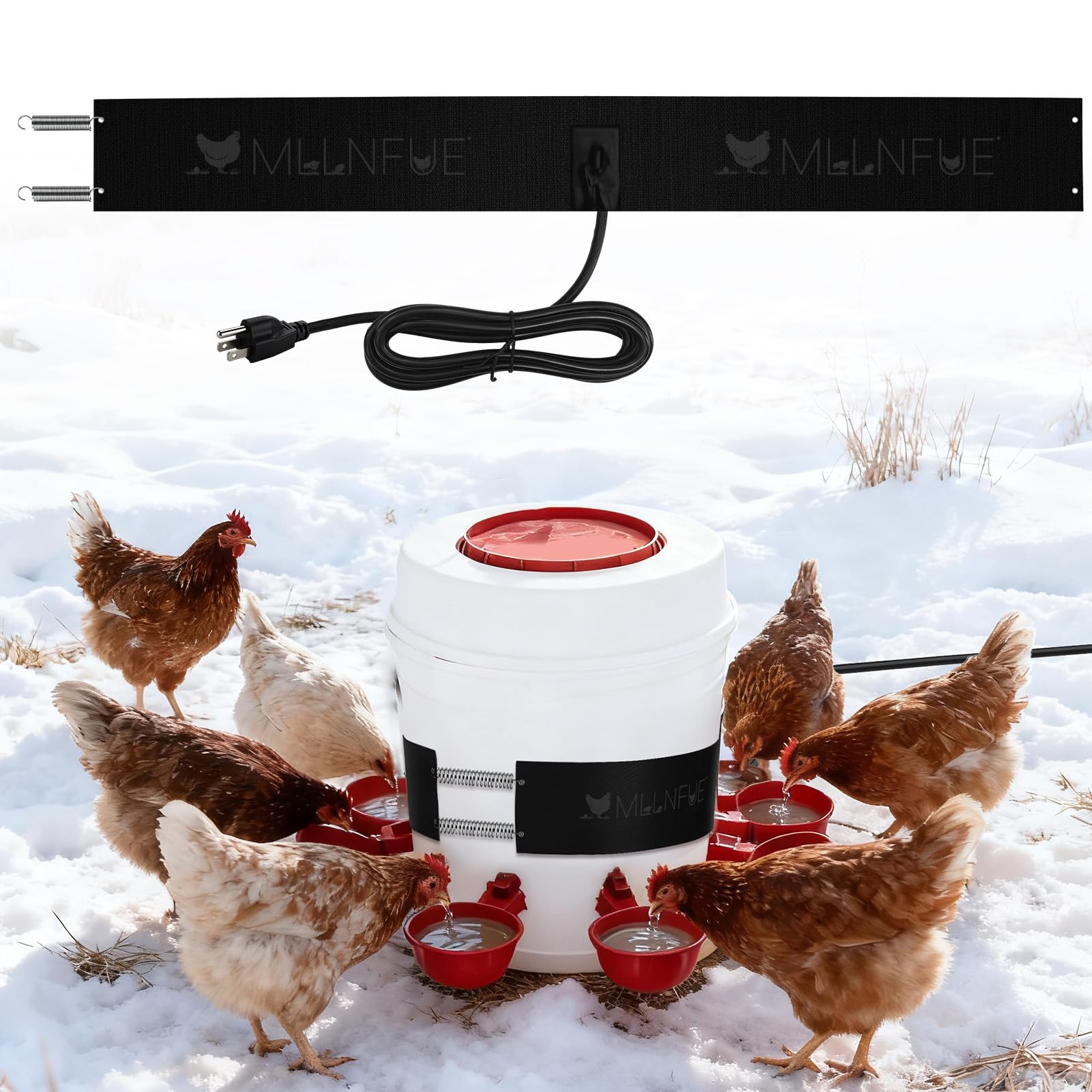 Thermo Bucket Belt Heater with 6.5ft Power Cord for 2-5 Gallon Buckets Chicken Water Heater Automatic Freeze Protection for Poultry Waterers in Winter