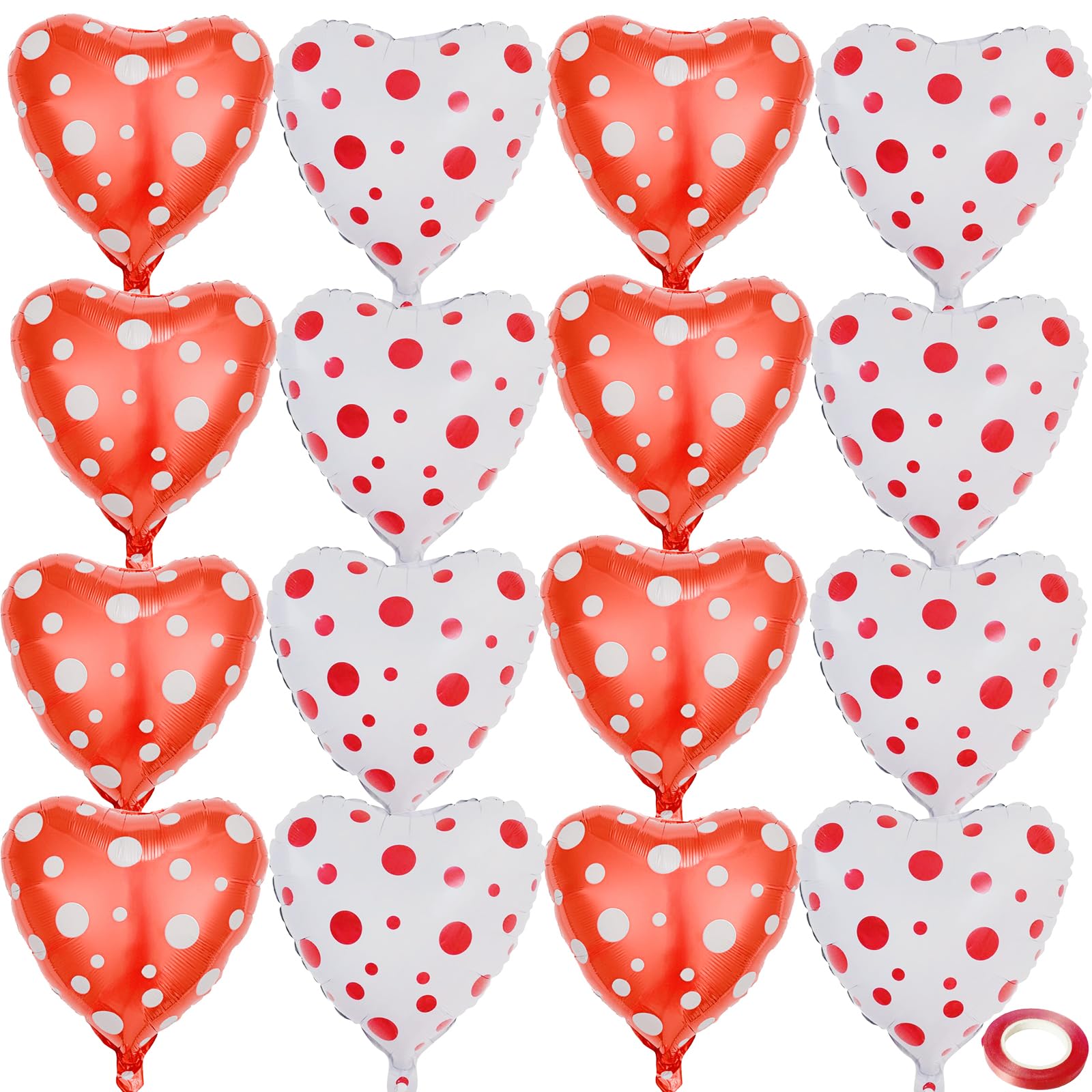 Photo 1 of 20-Pack 18-Inch Red and White Polka Dot Heart Balloons - Large Foil Mylar Balloon Set for Valentine's Day, Wedding, Engagement, Anniversary, and Bridal Shower Decorations and Party Supplies