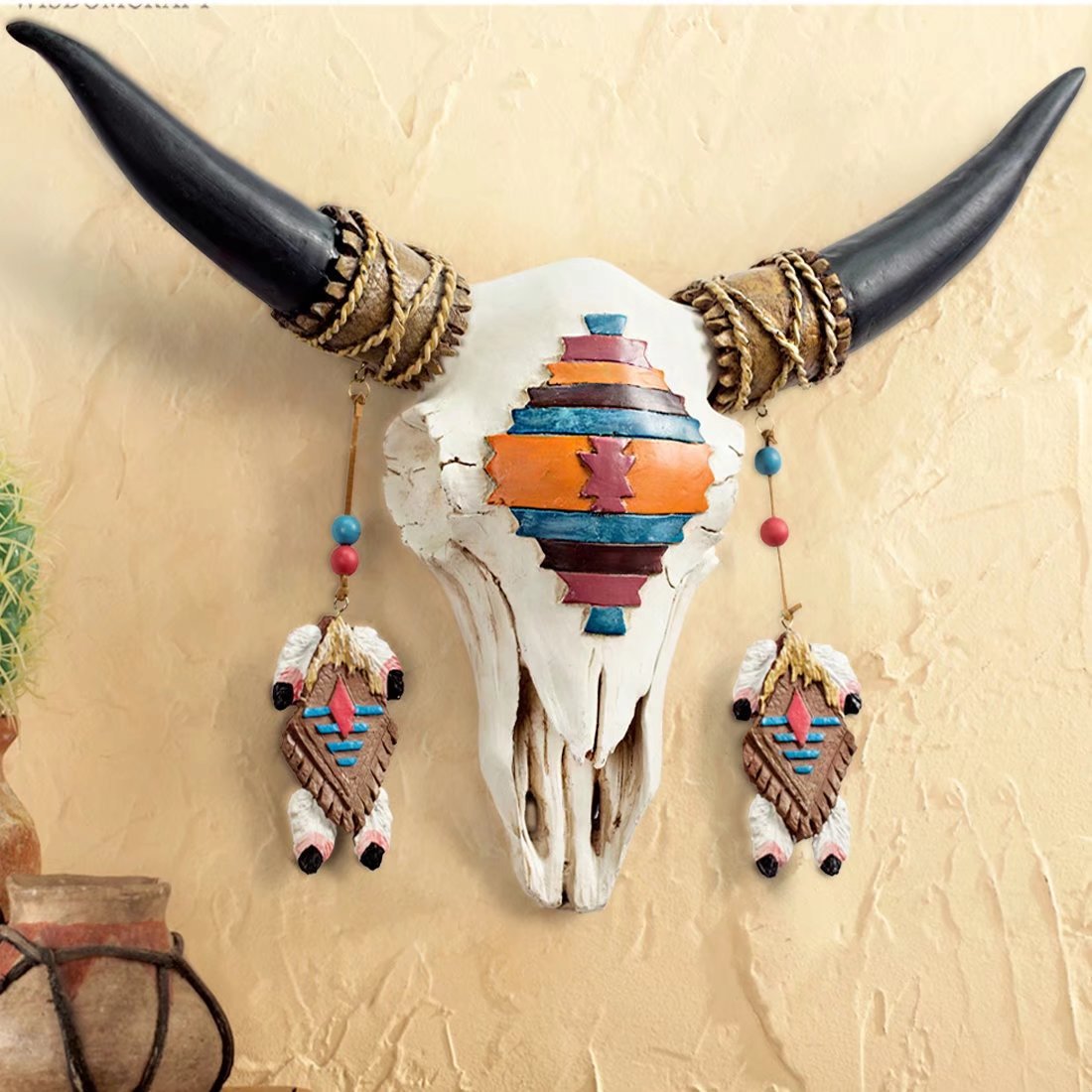 角 牛 頭 B06zz1lx9j 動物 おしゃれ 玄関 雑貨 樹脂壁飾り アート アンティーク Osona 壁掛けインテリア 頭蓋骨 デザイン小物 大勧め Rumble Media
