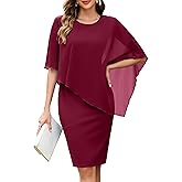 oten Women's Chiffon Wedding Guest Dress Crew Neck Cape Sleeveless Cocktail Birthday Party Midi Dresses
