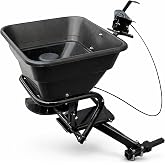 Field Tuff 12V 80 Pound Capacity Grass Seed Fertilizer Spreader with Hitch Mount Receiver and Rain Protector for ATV, UTV, or Utility Tractor