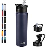 HASLE OUTFITTERS Insulated Water Bottle 22 oz Double Wall Stainless Steel Water Bottle Wide Mouth with Straw Lid & Spout Lid Keeps Cold or Hot(Navy,1)