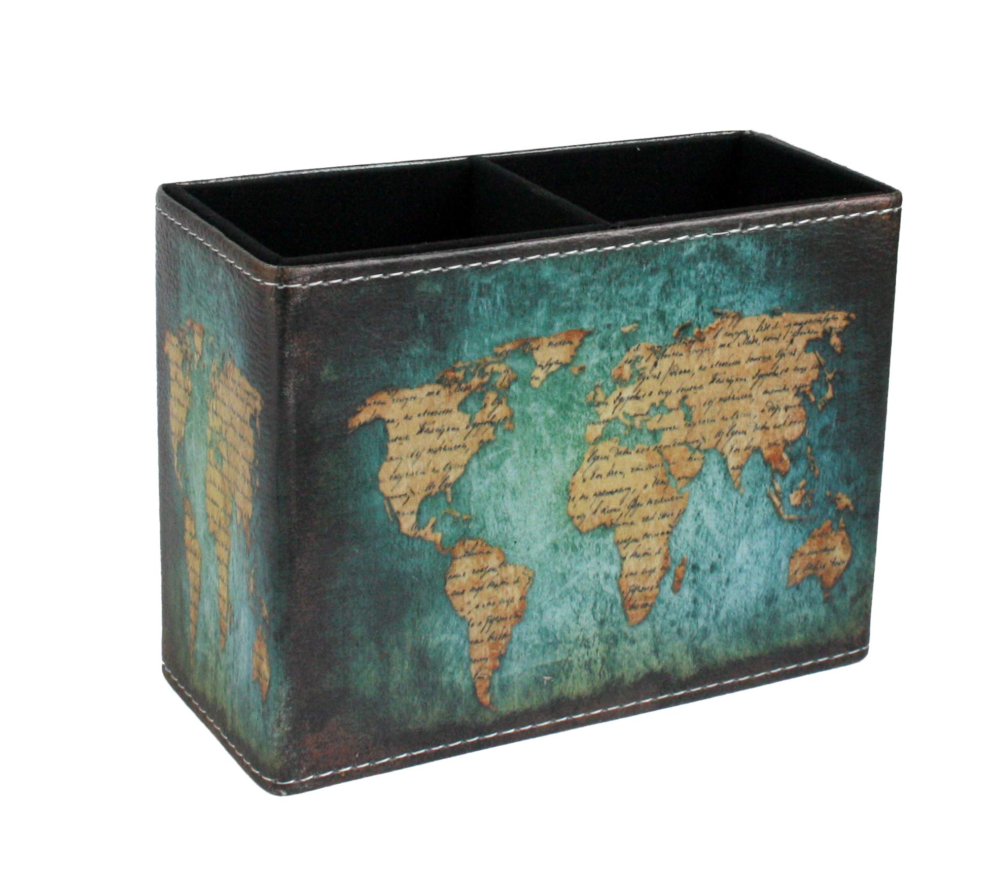 Emartbuy Rectangle PU Leather Fabric Designer Pen Pencil Stand Holder - World Map
