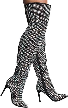 rhinestone boots thigh high