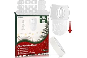 TEOYNGU 100 Clips + 120 Adhesive Strips, Clear Mini Light Clips, Strips Hooks, Small Self-Adhesive Hooks, Indoor Christmas/Festival Decoration,Hooks Small