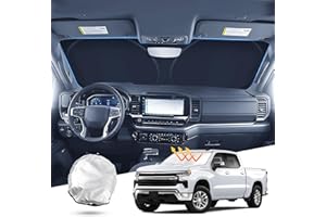 T TGBROS Windshield Sun Shade for 2019–2025 Chevrolet Silverado 1500 Front Window Sun Shade Reflective Foldable Sun Visor Custom Fit for Regular/Crew/Double Cab Blocks UV Rays & Keeps Vehicle Cool