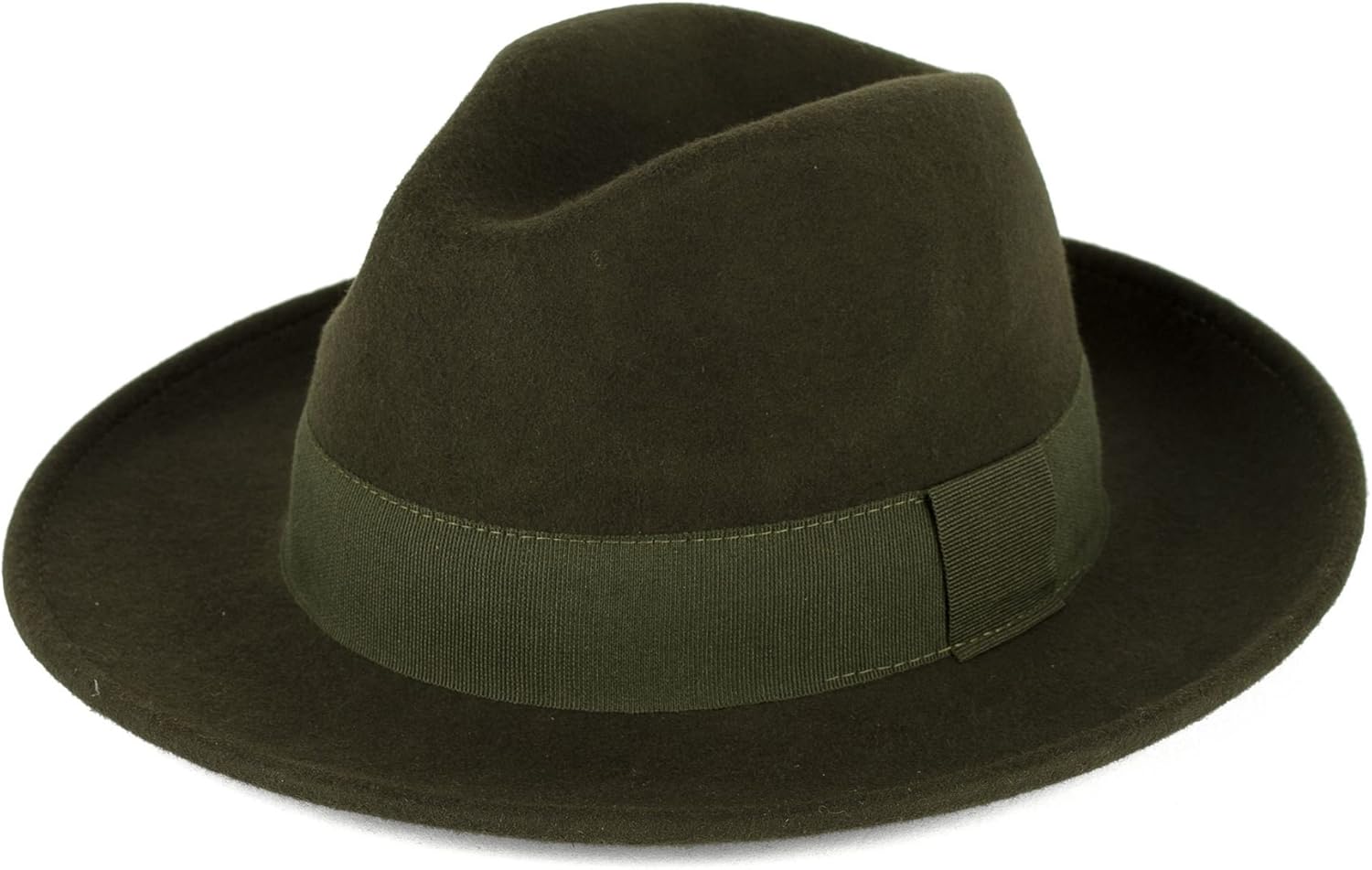 Men's Ladies Made In Italy 100 Wool Felt Fedora Hat Waterproof & Crushable Dark Olive Green