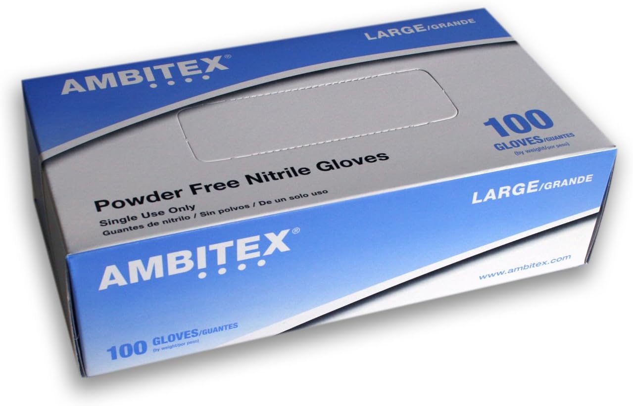 Tradex International Powder-Free Nitrile General-Purpose Gloves, Large, Blue, Box of 100 Gloves