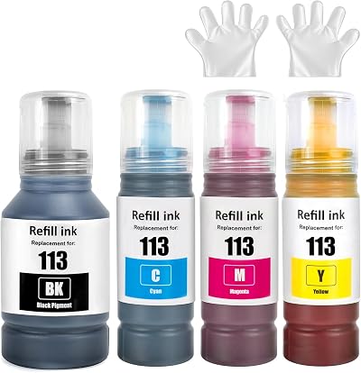 SHUOLEI 113 Ink Bottle Multipack for Epson EcoTank ET-16150 ET-15000 4 Pack BK