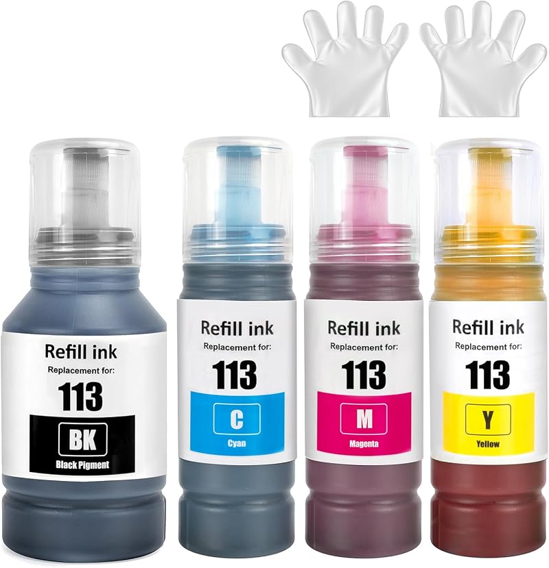 SHUOLEI 113 Ink Bottle Multipack for Epson EcoTank ET-16150 ET-15000 4 Pack BK