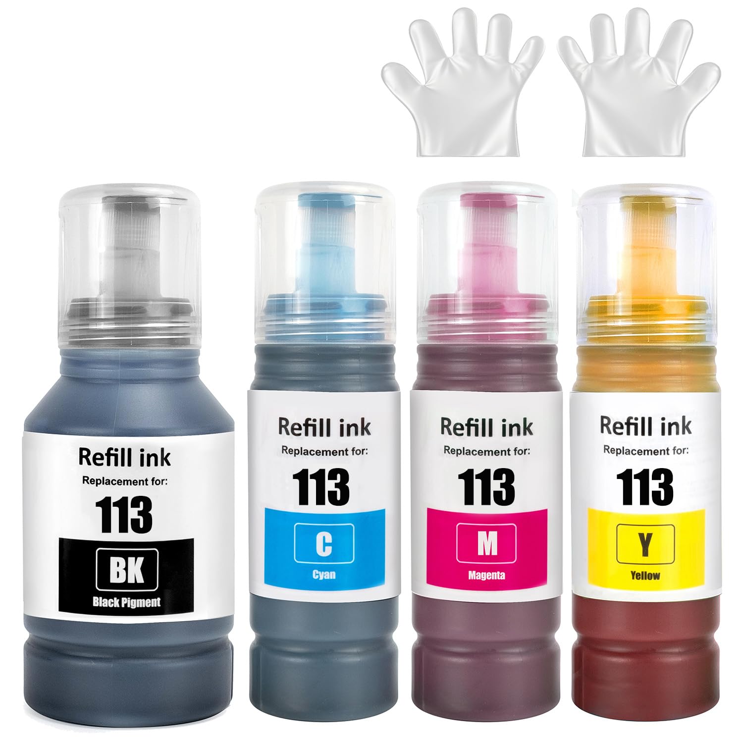 113 Ink Compatible with Epson 113 Ink Cartridges Bottle Multipack for ET-16150 ET-16600 ET-16650 ET-15000 ET-5100 ET-5150 ET-5160 ET-5170 ET-5800 ET-5850 ET-5880 (4 Pack, BK/C/M/Y)