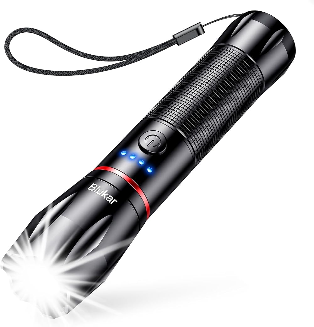 Blukar LED Torch Rechargeable 5 Modes Zoomable USB C 1800mAh Black