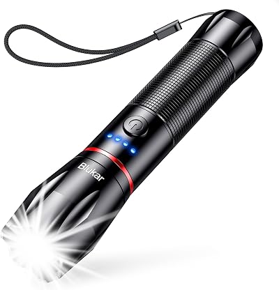 Blukar LED Torch Rechargeable 5 Modes Zoomable USB C 1800mAh Black