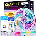 CHARKEE USB Powered Portable 50ft Bluetooth LED Strip Lights, Change Color (16 million) Dimmable, 22 Style with Speed up/down, Smart RGB Strip Lighting Sync Music, Indoor Tape Light APP Remote Control